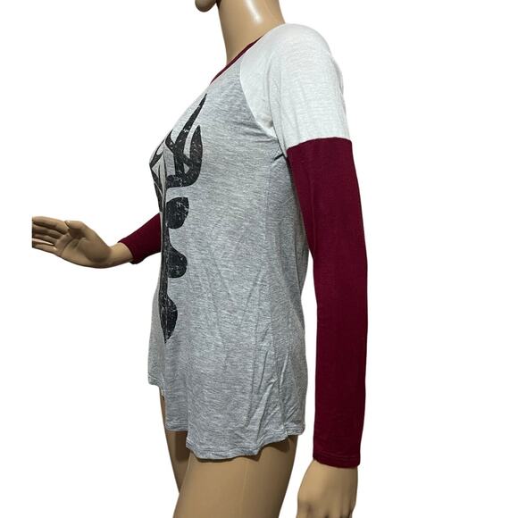 Pink Foot Deer Graphic Tee Small- Gray Maroon Black- Long Sleeve Cozy‎ Fashion - Picture 4 of 9
